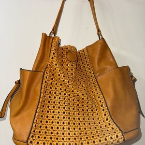 Tan Woven Leather Tote Bag